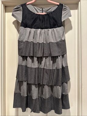 McGinn Gray Tiered Mini Dress with Black Sparkle Yoke